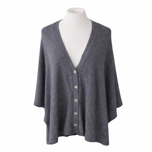 J. Jill Sweaters - NWT J. Jill Womens Black Pearl Marled Grey Button Front Poncho Ruana Cardigan
